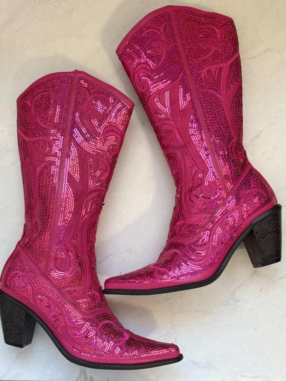 Helen’s Heart Size 8 Hot Pink Sequin Bling Boots Festival Western Cowgirl Preppy - Picture 3 of 7